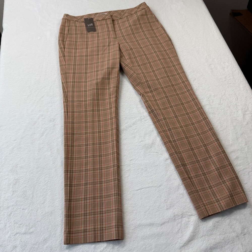 J. Jill Wearever Bi-Stretch Pants Womens 4 Camel Multi Plaid NWT Trousers - Picture 2 of 12